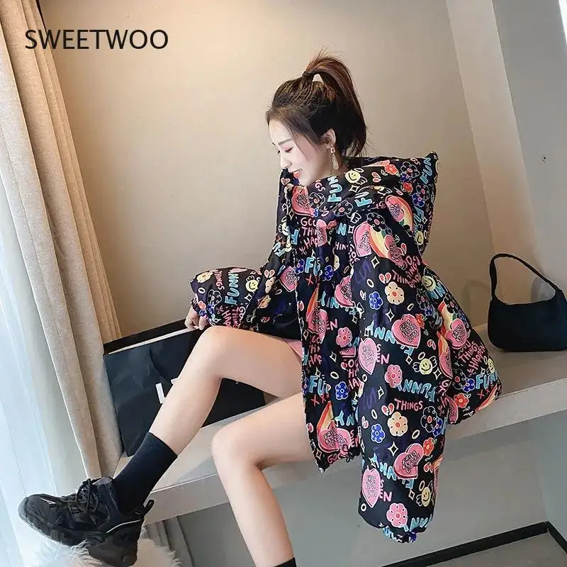 2022 Women Winter Jacket New  Cotton-Padded Women Short Jacket Printed Loose  Thickened Fashionable Student Trendy Jacket