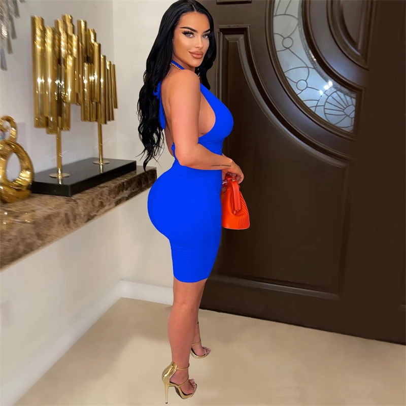 Women Sexy Solid Romper Summer Deepp V Neck Sleeveless Lace Up Halter Backless Slim Shorts Jumpsuits Fashion Playsuits