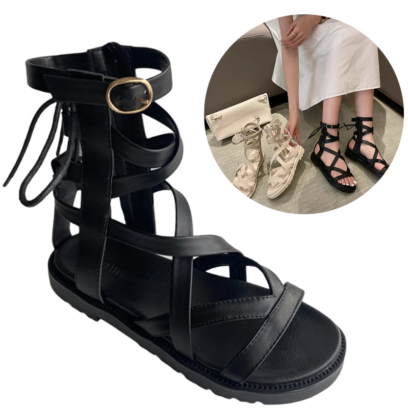 Сандалии в римском стиле женские босоножки на шнуровке с высоким верхом и мягкой