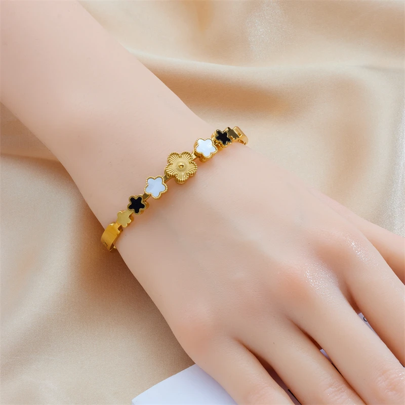 Женский браслет с цветком сливы MEYRROYU из нержавеющей стали 316L золотого цвета в