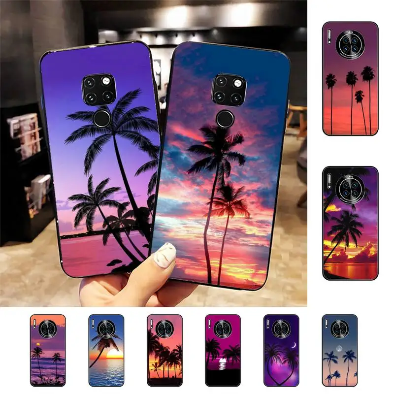 

Summer Beach Scene at Sunset on sea Palm Tree Phone Case for Huawei Mate 20 10 9 40 30 lite pro X Nova 2 3i 7se