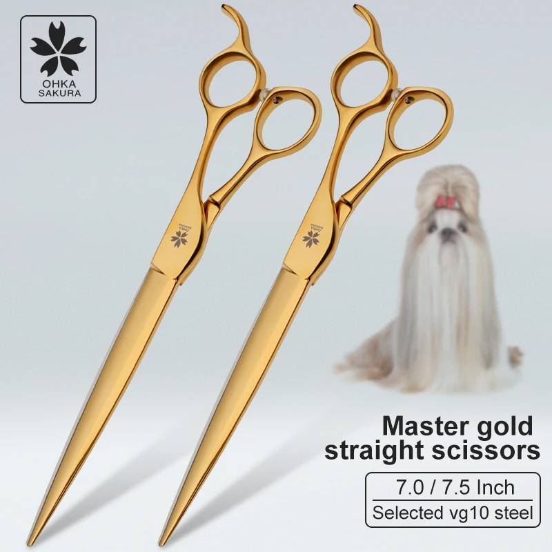 Comprehensive refined 7.0 7.5 inch direct shear Japanese vg10 v-tooth non hair running professional shaving pet beauty scissors