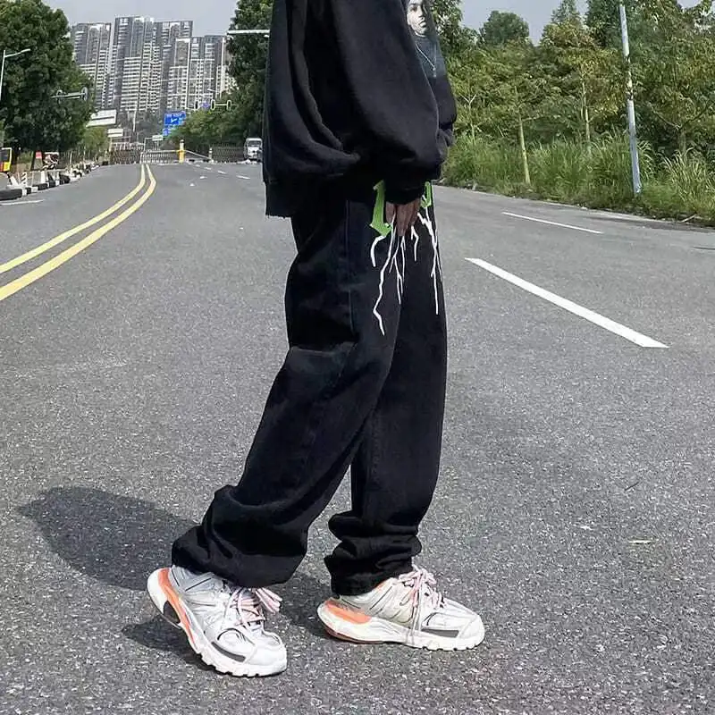 Y2K Men's Jeans European and American Head Printing Straight Loose Large Size Men and Women Jeans Trendy Ins Hot Sale Jeans Men