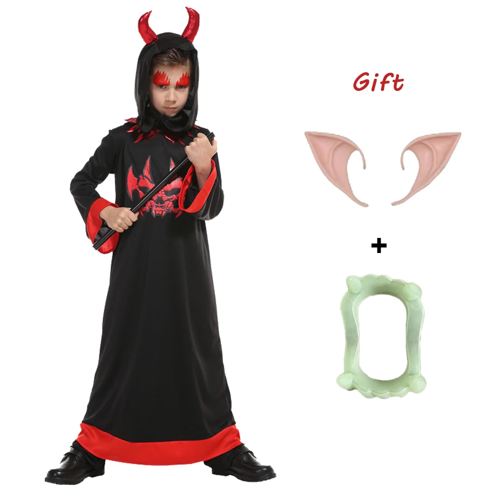 

Carnival Skull Skeleton Costumes False Teeth Kids Scary Monster Demon Vampire Reaper Clothes for Boys Girls