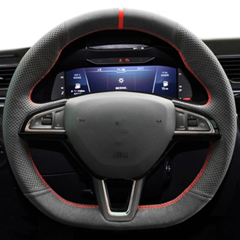 

Противоскользящая замшевая оплетка из натуральной кожи для Skoda Citigo Roomster Fabia Octavia Superb Karoq Rapid