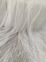 1 yard off white sparkle sequined tulle lace fabric beaded gauze with ostrish feather for haute coutureelegant ball gown