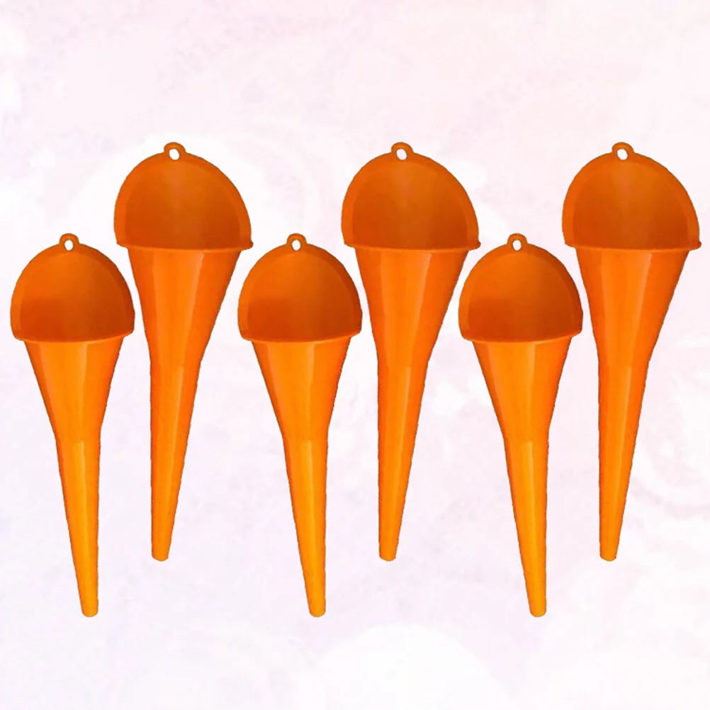 

6pcs Professional Engine Oil Fluids Long Mouth Funnel Gasoline Liquids Kerosene Plastic Funnel for Auto Motorcycle (Orange)