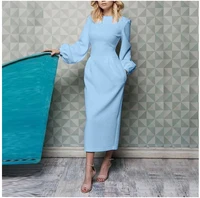 pure color mosaic of new fund of 2022 autumn winters is professional ladies temperament commuter lantern sleeve dress