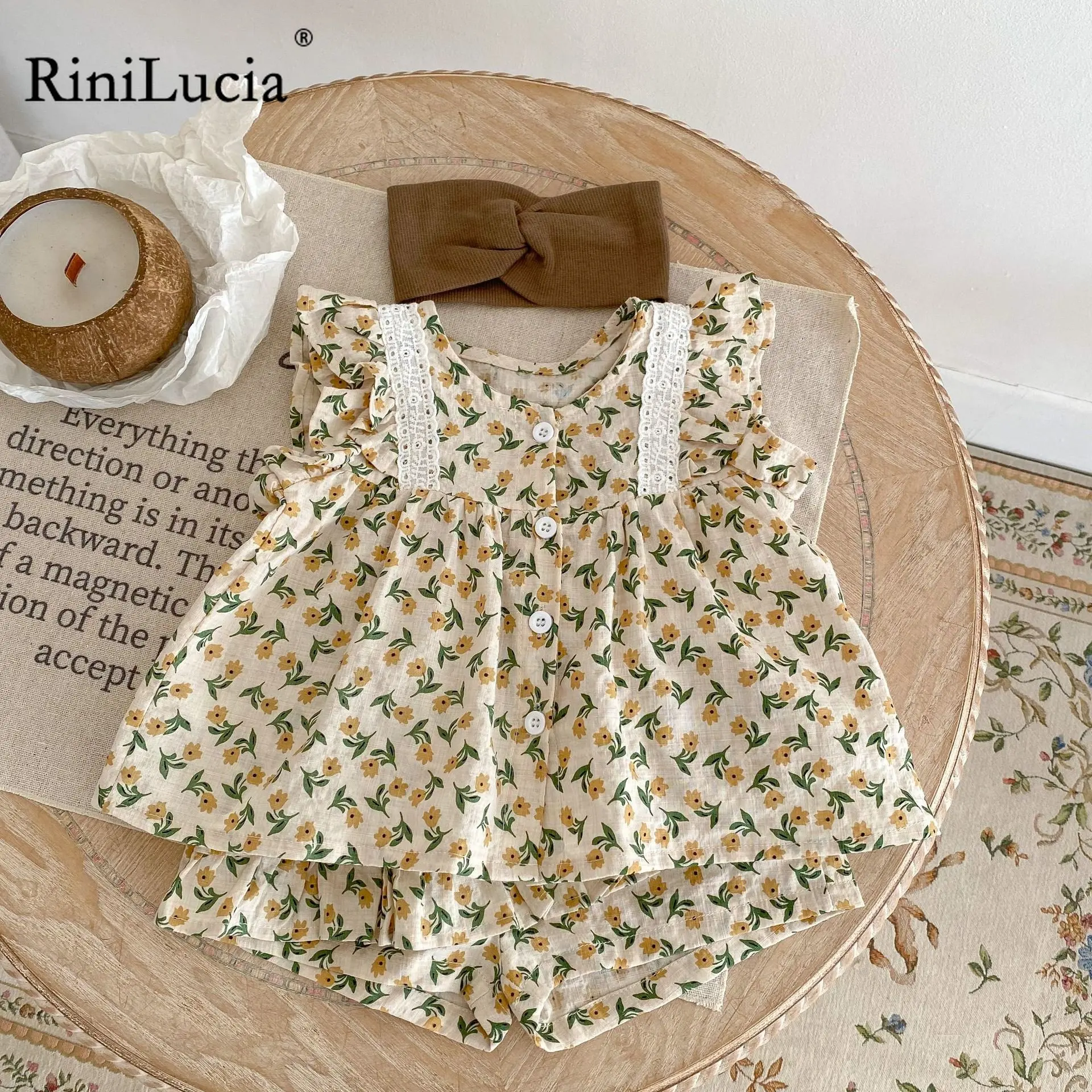 

Baby Girl Clothes Set O Neck Spring 0-5Y Baby Floral Print Cotton Style Sleeveless Tops + Shorts Newborn Baby Sets