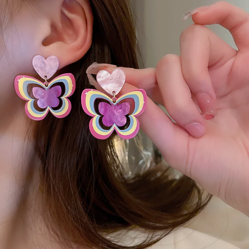 

Fashion Pink Acrylic Butterfly Earrings Korean For Women Luxury 2022 Trendy Jewelry Drop Cute Best Gifts