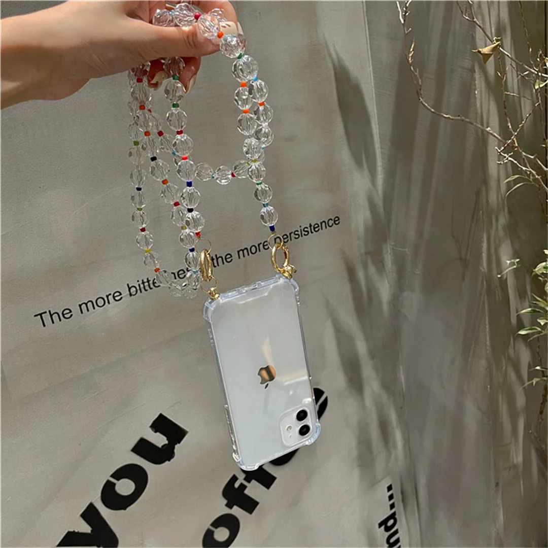 Роскошный прозрачный чехол для телефона с кристаллами и стразами на ремешке