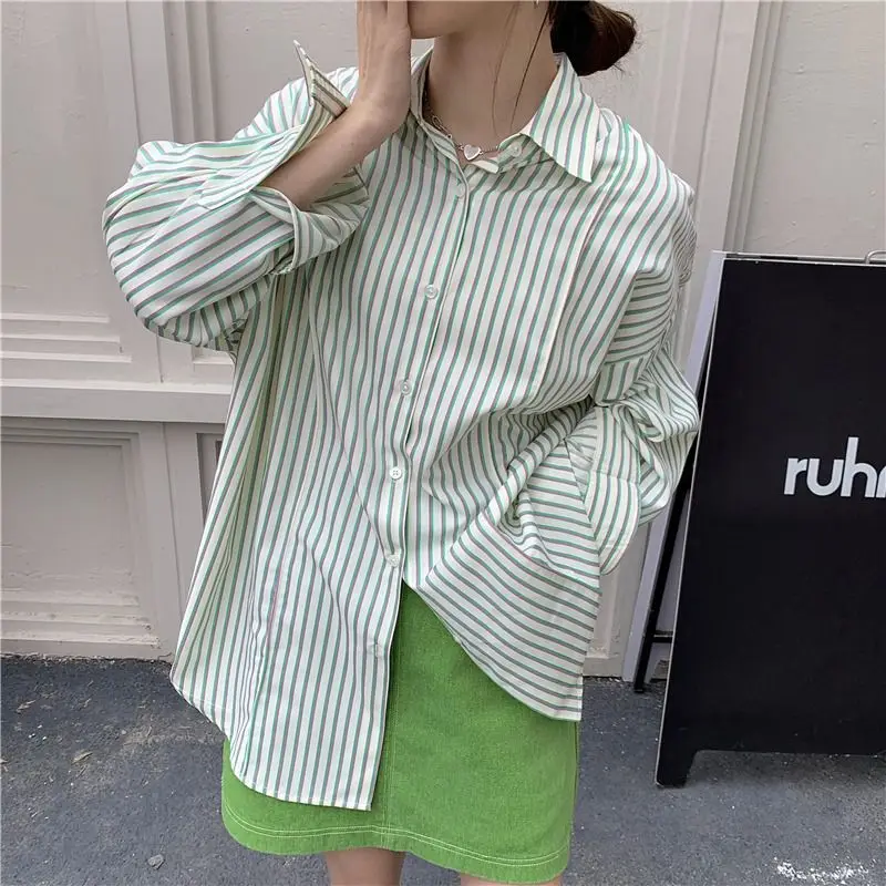

Deeptown Striped Shirts Women Casual Vintage Blouses Oversized Long Sleeve Korean Fashion Beach Summer Cardigan Female Sunscreen