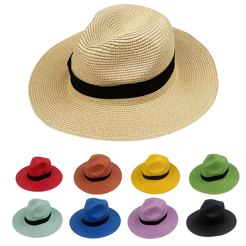 

Women's Hat for Summer Straw Sun Hats Breathable Foldable Big Brim Lafite Panama Jazz Hat Men's Sun Protection Beach Caps