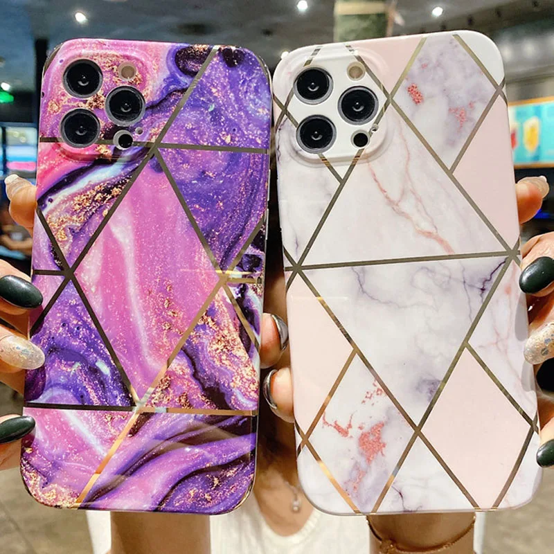 

Geometric Marble Phone Case For iPhone 13 12 11 Pro XS Max X XR SE 2020 7 8 6S 6 Plus Silicone Soft TPU Back Cover