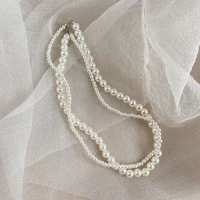 simple double layer pearl necklace for women choker all match fashion clavicle chain party female charms jewelry collier femme