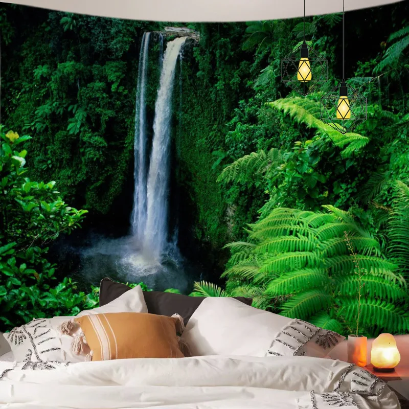 

Тропический пейзаж джунглей, гобелен, зеленое растение, лес, спальня, Настенный Ковер, домашний декор, одеяло, фоновая ткань, скатерть для ст...