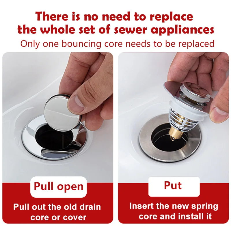 Универсальный сифон из нержавеющей стали с фильтром для сбора волос для раковины с поп-ап-механизмом, сливающего ядра, затычки для ванны, инструмента для ванной комнаты.