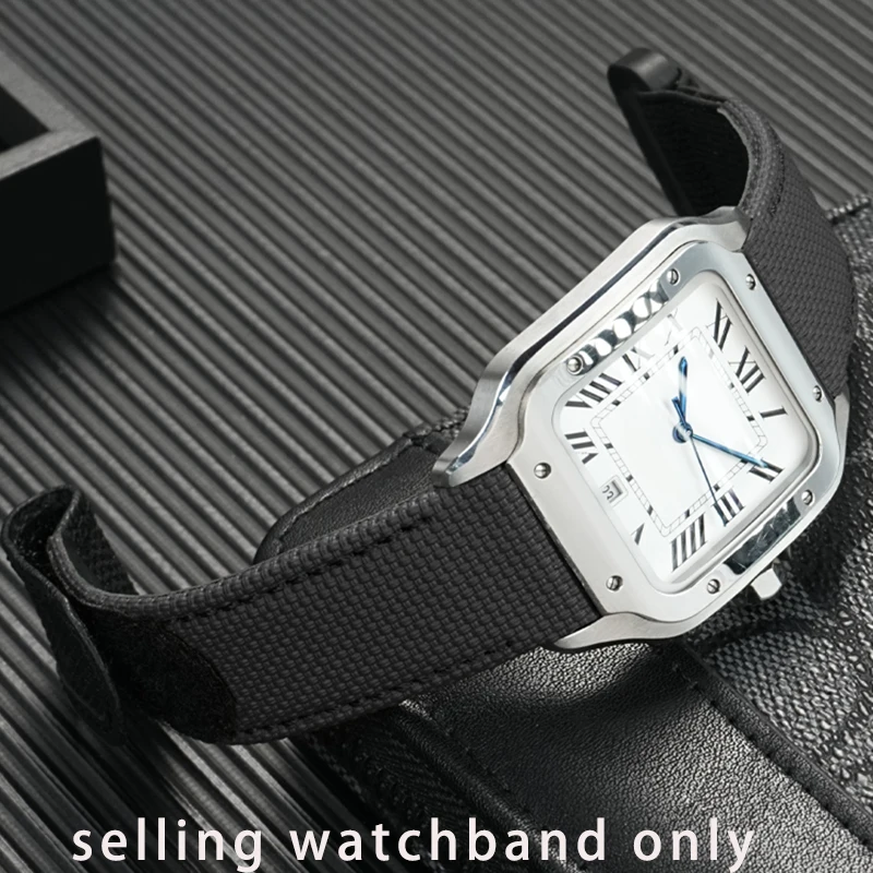Фото Новый холщовый ремешок для часов Cartier, водонепроницаемый быстросъемный ремешок из фторкаучука, нейлоновый браслет Santos, браслет 21 мм №1