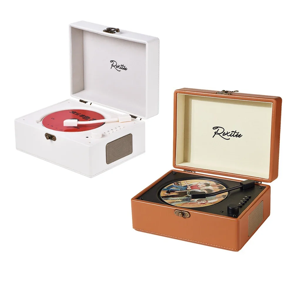 Винтажный кожаный CD-проигрыватель двухсторонний Bluetooth 5.0 Built-in динамик