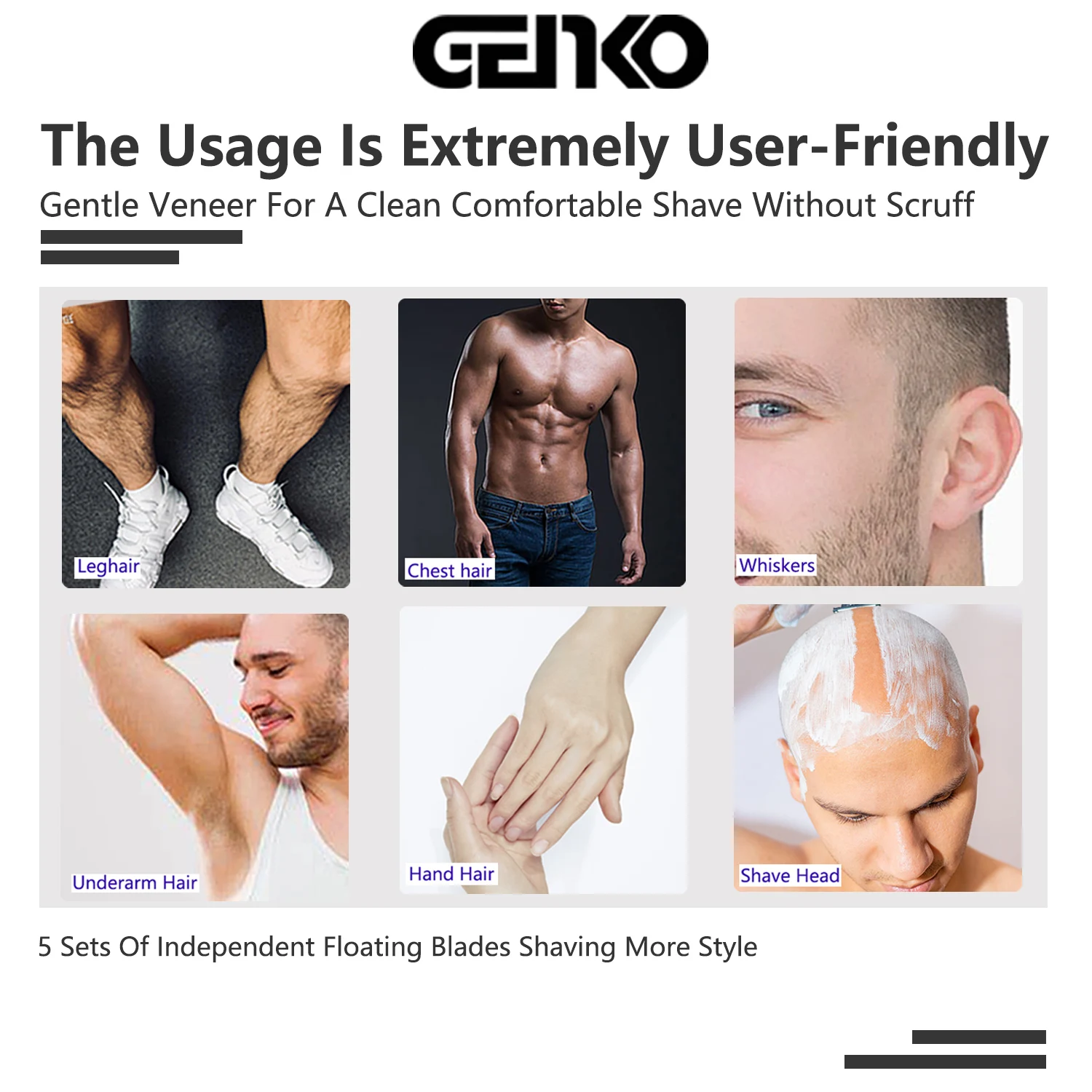 Бренд GENKO сменная головка для бритвы с 5 лезвиями совместимая магнитными режущими