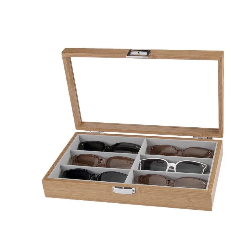 Bamboo Grain Wooden 6-position Glasses Storage Display Box Sunglasses Display Box Sunglasses Display Props Jewelry Manager Tray