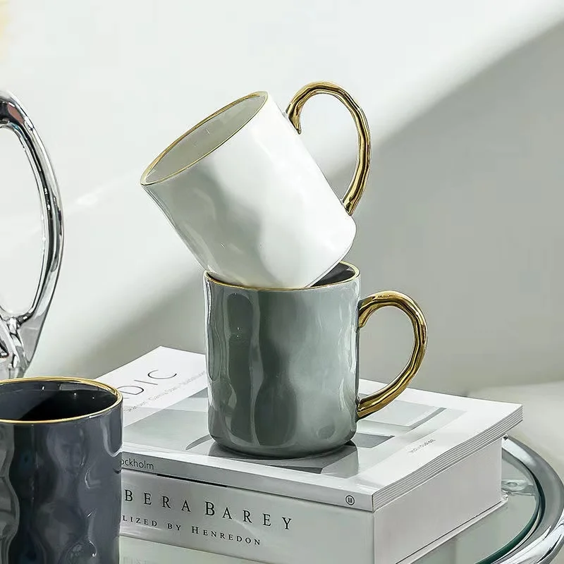 

350ml Ceramic Coffee Cup Hand-painted Milk Cup Tea Cup Dessert Plate Household Microwave Handle Cup