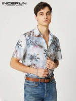 handsome well fitting new mens printing short sleeve shirts fashionable male hot sale button up blouse s 5xl incerun tops 2022