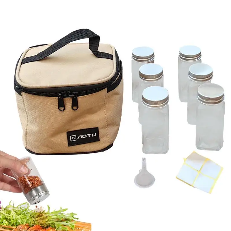 

Контейнер для хранения посуды для кемпинга на открытом воздухе, бутылки для приправ, банки с сумкой для переноски для барбекю, портативный пикник