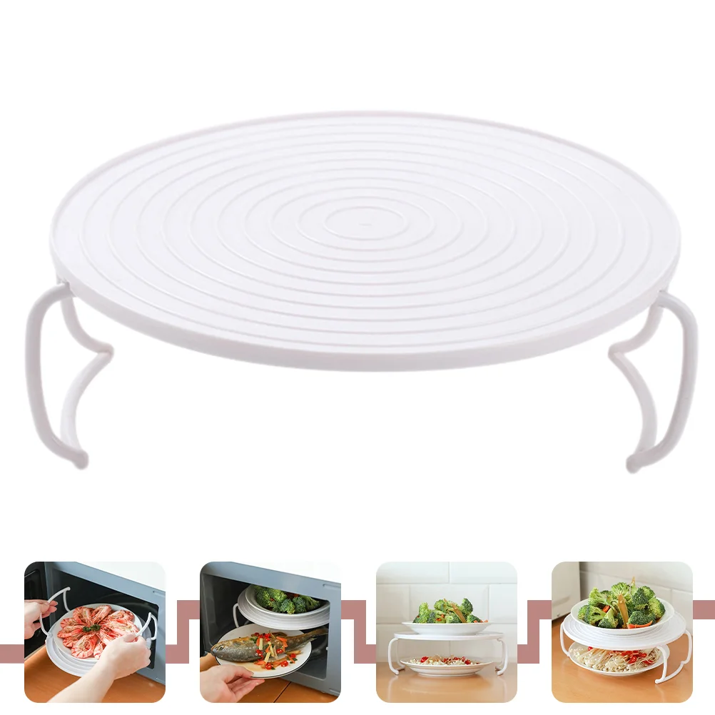 

Microwave Ovens Steamed Fish Food Heating Rack Folding Storage Racks Kitchen Rounded White Shelf