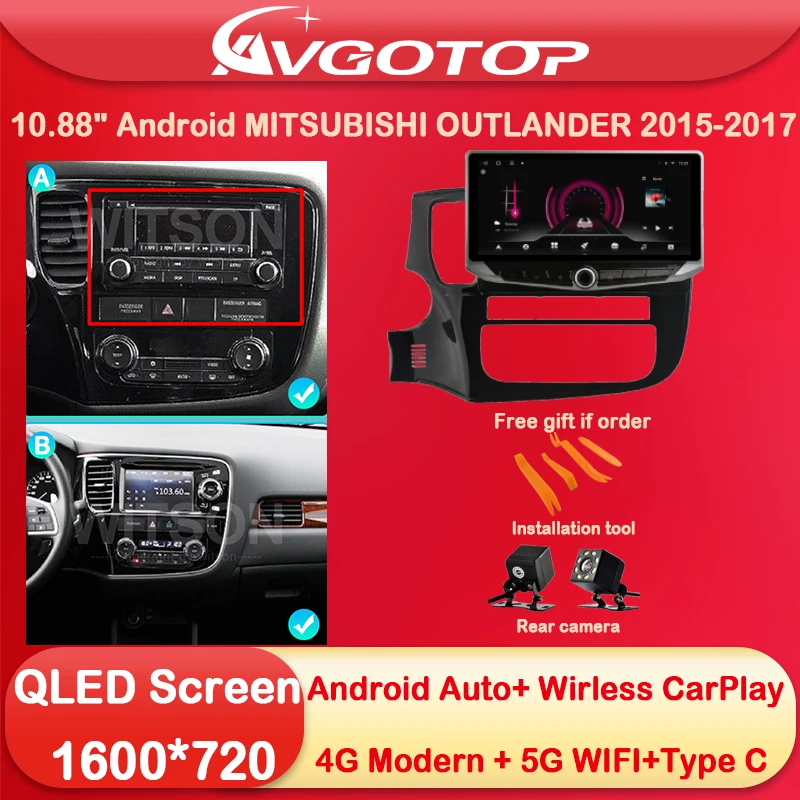 10.88 Android 12 Car Radio Multimedia for MITSUBISHI OUTLANDER 2015 16 2017 Type-C charging DSP 4G sim card 5G WIFI Carplay Auto