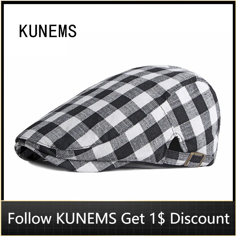 

KUNEMS Spring and Summer Fashion Newsboy Caps Plaid Beret Casual Retro Flat Hats for Man Literary Forward Hat Dad Cap Unisex
