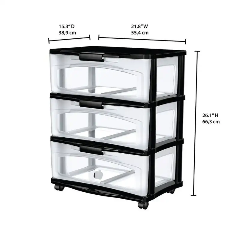 

3 Drawer Wide Cart Black