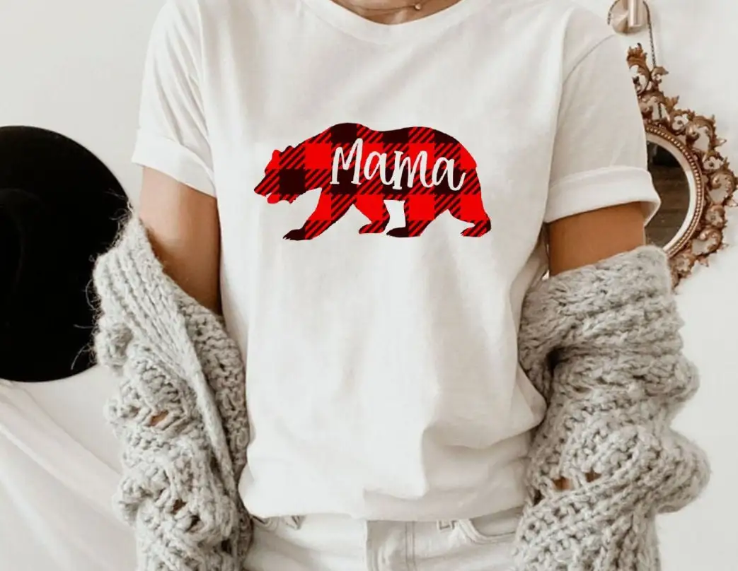 Футболка Mama в клетку с медведем буйвола для новой мамы будущее ко Дню матери