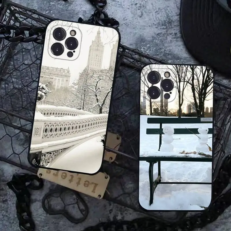 

Winter New York Central Phone Case For iPhone 13 Pro MAX 14 11 12 Mini X XS XR 6 7 8 Plus SE 2020 Soft TPU Cover