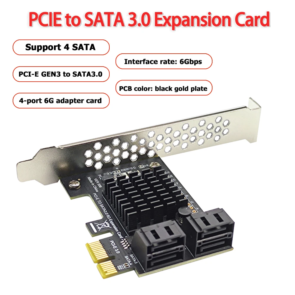

Адаптер SATA PCIe с 4 портами SATA III на PCI Express 3,0 X1, плата расширения контроллера 6 Гбит/с SATA 3,0 на PCI-E, адаптер, конвертер