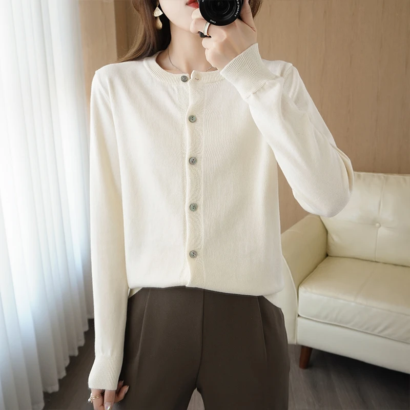 Женские кардиганы осень-зима однотонный свитер с круглым вырезом и длинными