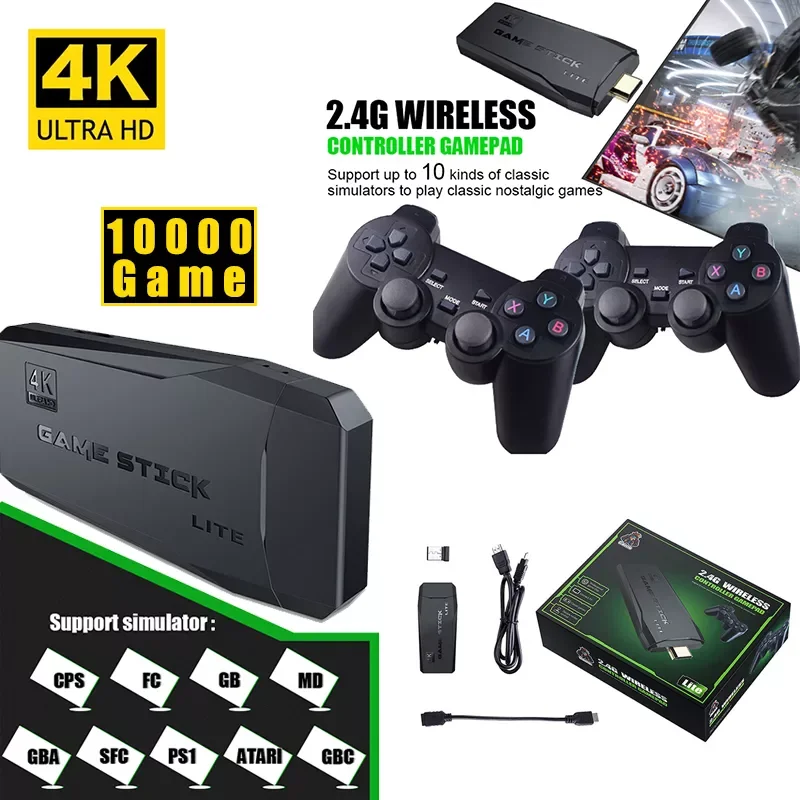 

NEW2023 Y3 Lite Game Stick 4K TV Family Consoles Video Game Console 2.4G Wireless Controller For PS1/CPS/FC/MAME/SFC 10000 Games