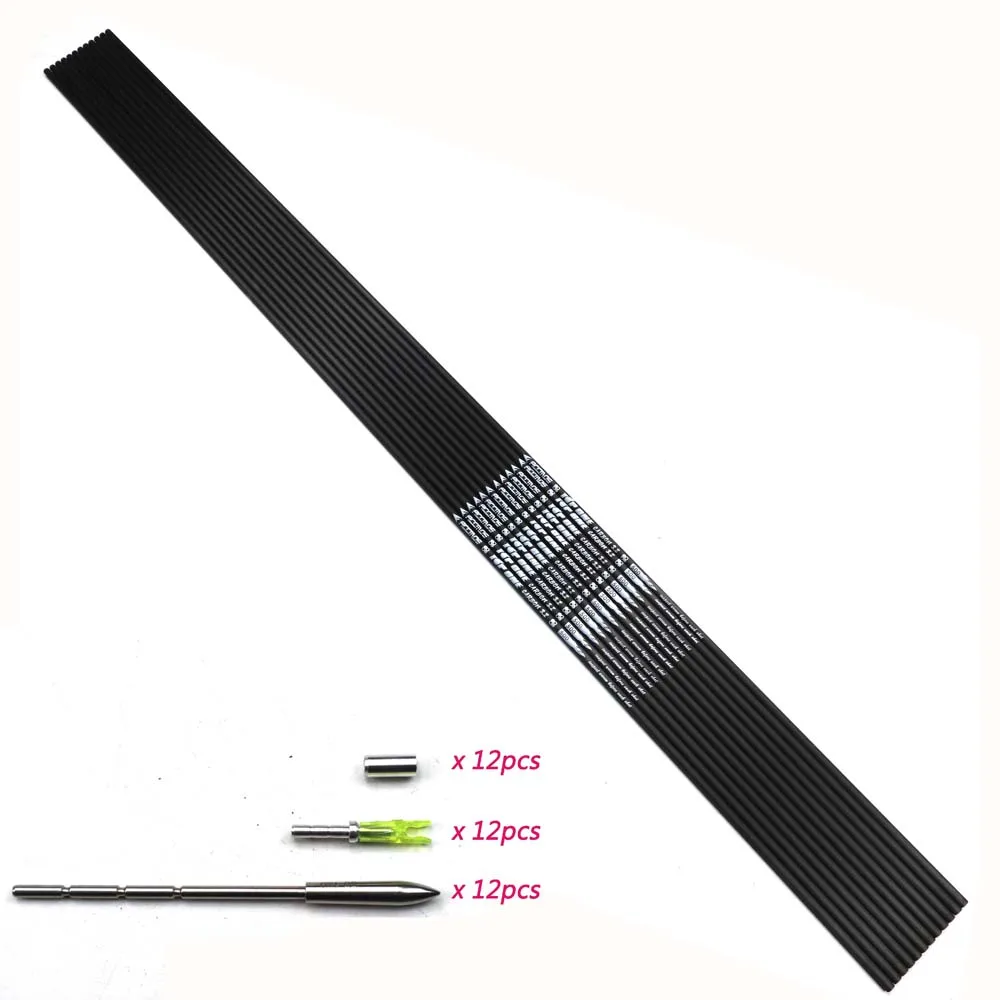 

12pcs ID 3.2mm Carbon Arrow Shaft Straightness 0.003" Spine 350-900 Arrow Tube+Arrowhead+Pin Nock+Explosion-proof Ring