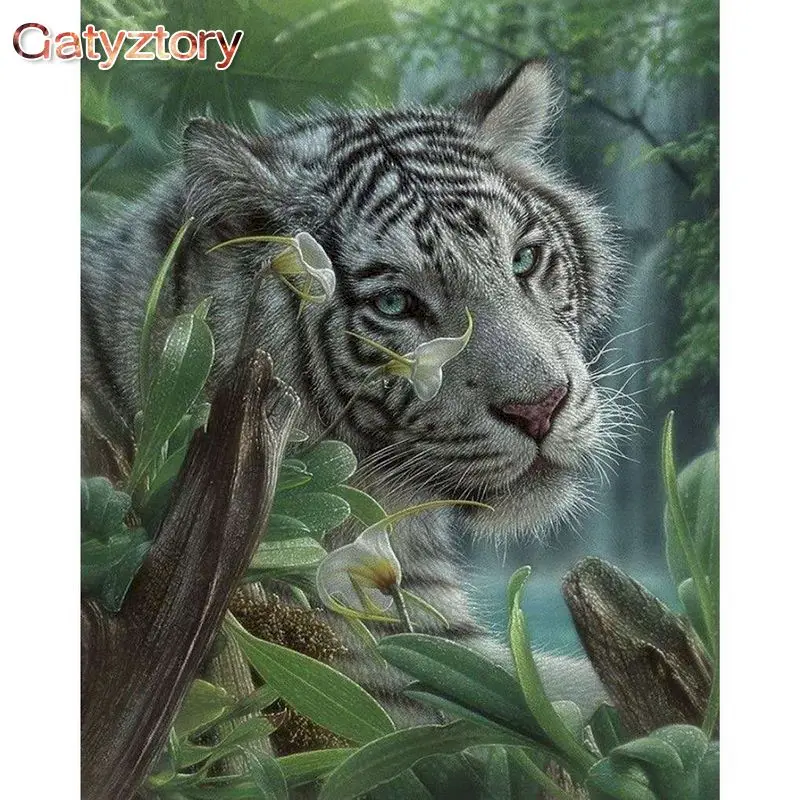 GATYZTORY Раскраска по номерам акриловые краски современные Джунгли тигр картина