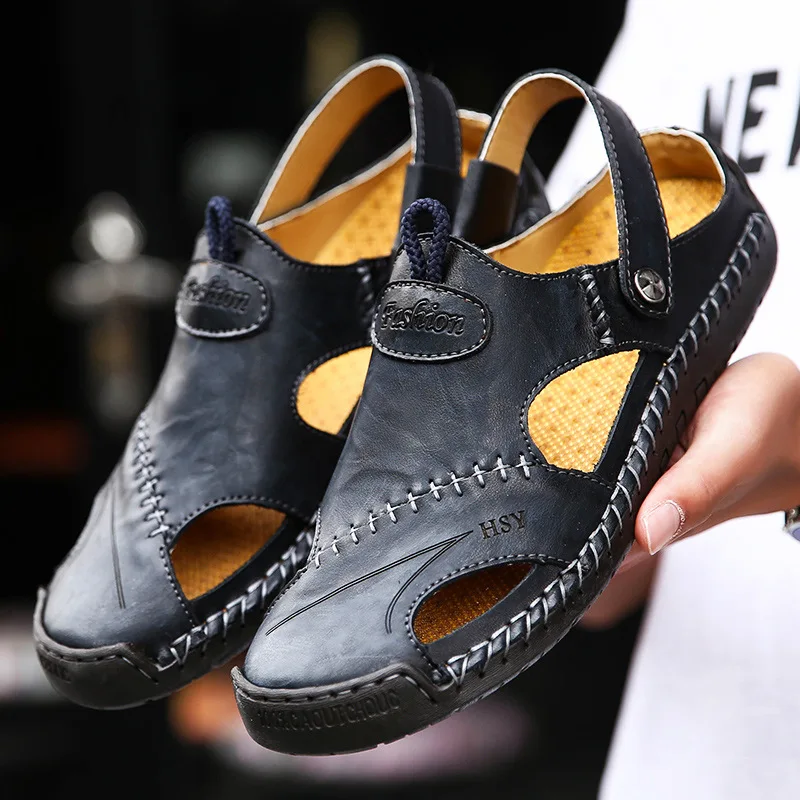 Genuine Leather Men Shoes Summer Men's Sport outdoor Sandals Anti-collision Beach Sandals Slippers Sneakers Large Size 38-48