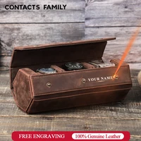 contacts family 3 slot watch roll case leather watch boxes storage organizer box with slid in out travel gift free engraving