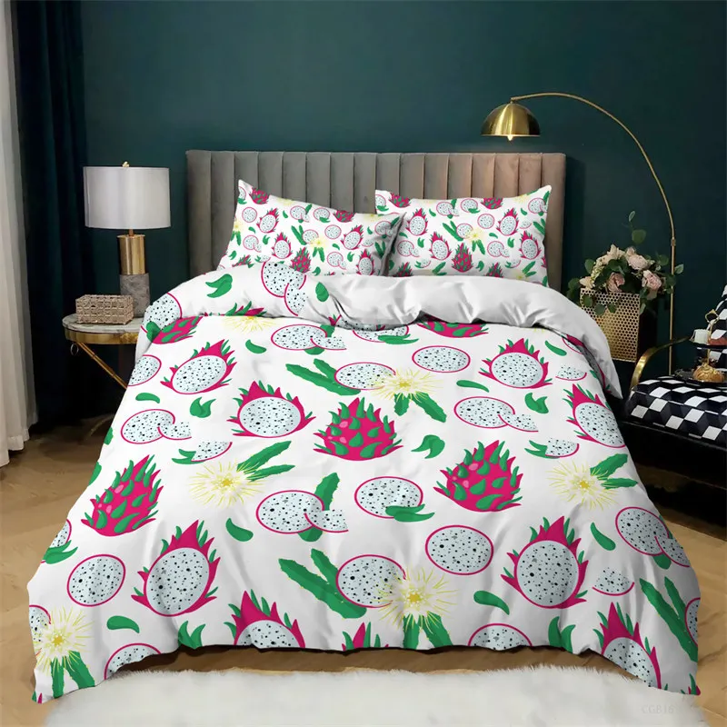 

Cute Fruit Bedding Set Queen Size Microfiber Fresh Strawberry Pitaya Orange Lemon Pattern Duvet Cover Pillowcases Bedroom Decor