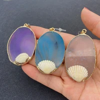 classic natural stone onyx shell oval pendant 34x54mm diy gift for men and women charm jewelry earrings necklace accessories