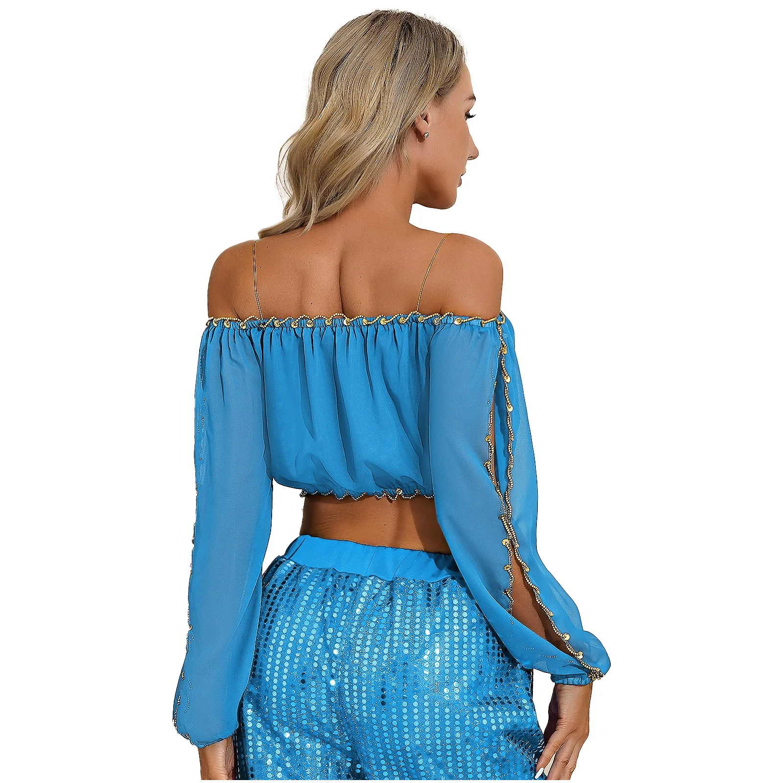 Женский костюм для танца живота укороченный топ с блестками и длинными