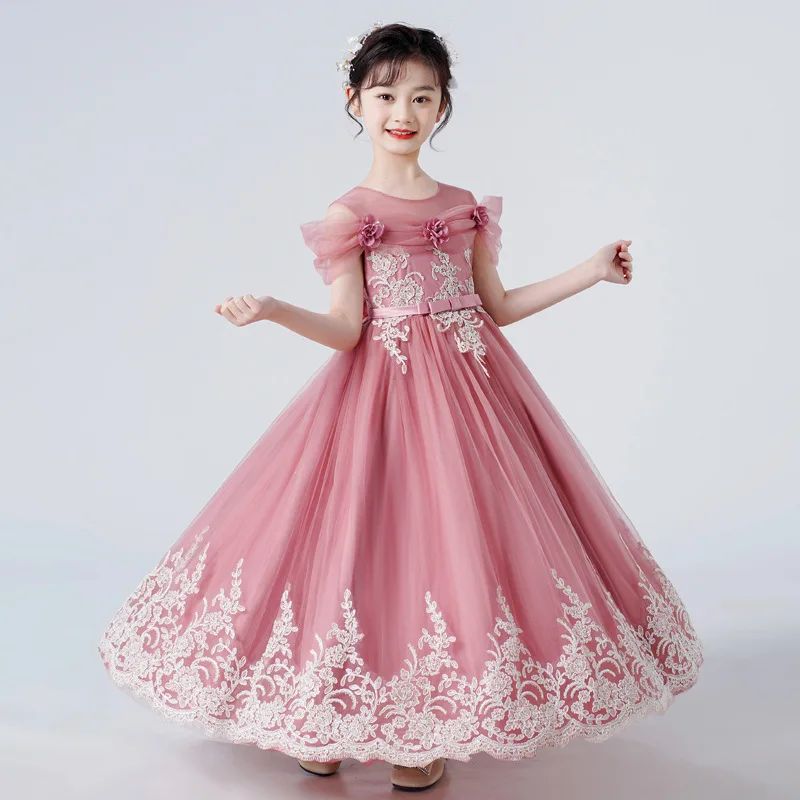 

Кружевные Платья с цветочным рисунком для девочек на свадьбу, детское праздвечерние чное платье с аппликацией, пышные бальные платья принцессы для первого причастия