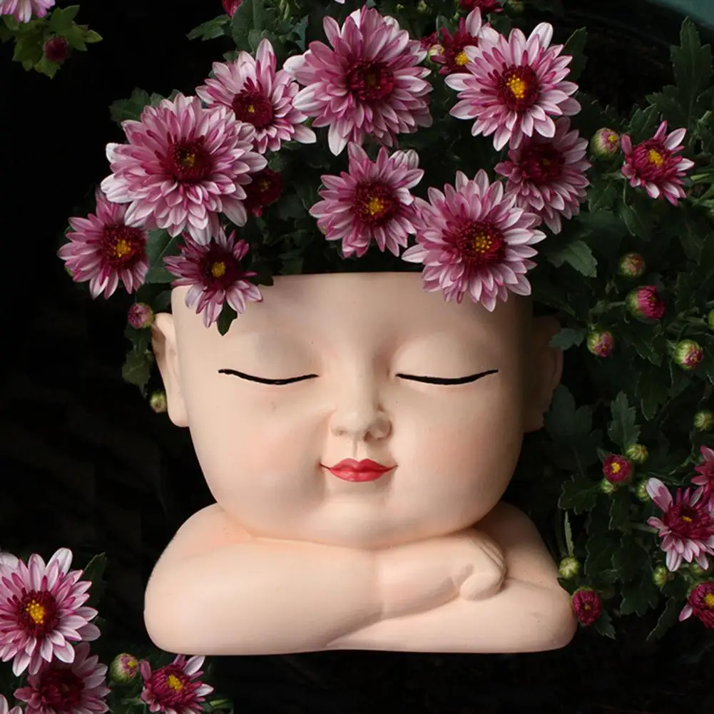 

Small Face Flower Pot Baby Infant Head Funny Cute Resin Indoor Outdoor Vegetable Herb Succulent Planter Pot Gardening Supplies