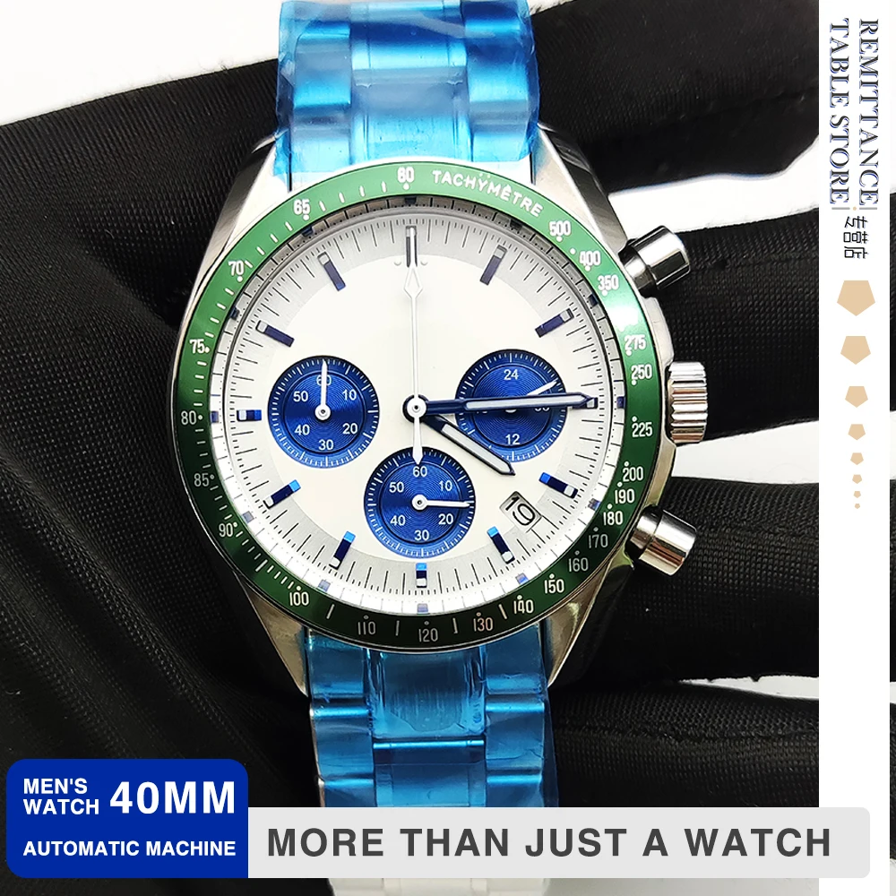 Multi-color panda green bezel men's quartz watch VK63 caliber + steel band waterproof luxury three-eye chronograph
