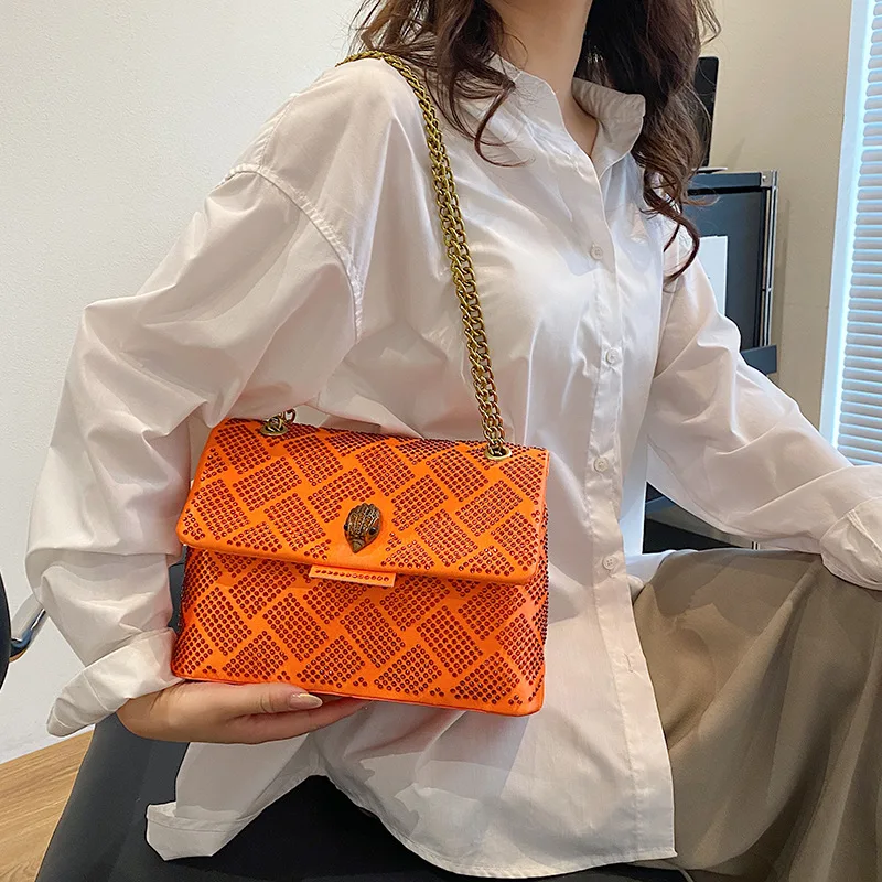 

New Diamond Shiny Eagle Head Bag Women Shoulder Bag Fashion Brand Design UK Messenger Bag Trendy Small Square Bag