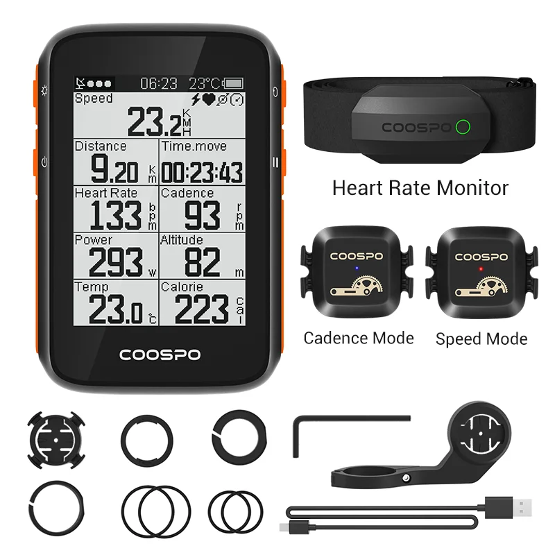 

CooSpo BC200 GPS Bike Computer Wireless Bicycle Speedometer Cycling Odometer 2.6in Bluetooth5.0 ANT+ Sync APP Slope Altitude