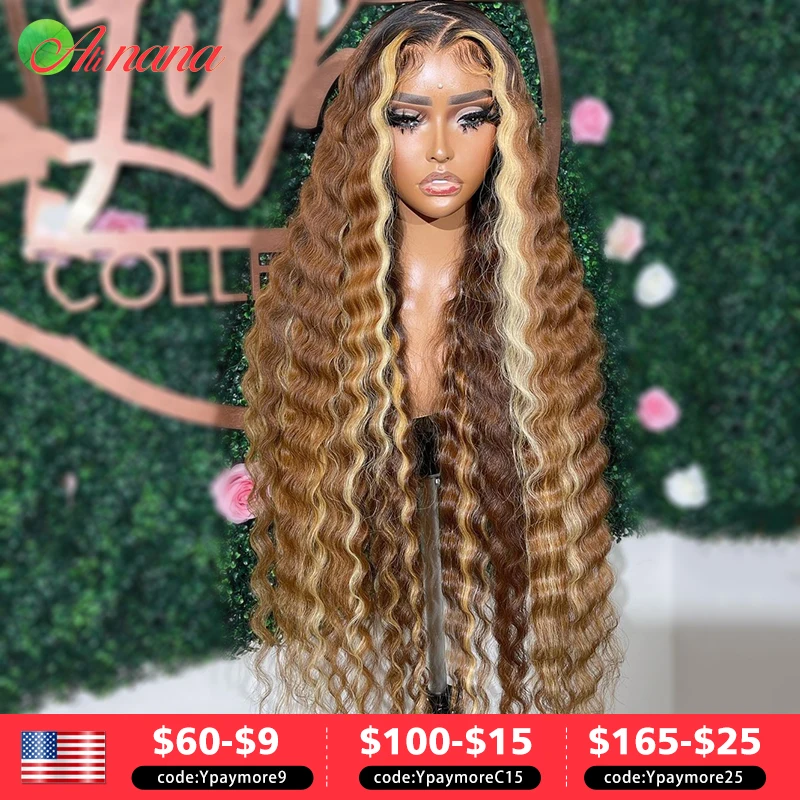Ombre Brown With 613 Colored Deep Wave 13x6 Lace Front Wigs Highlights Blonde Transparent Lace Human Hair Wigs For Women 30 Inch